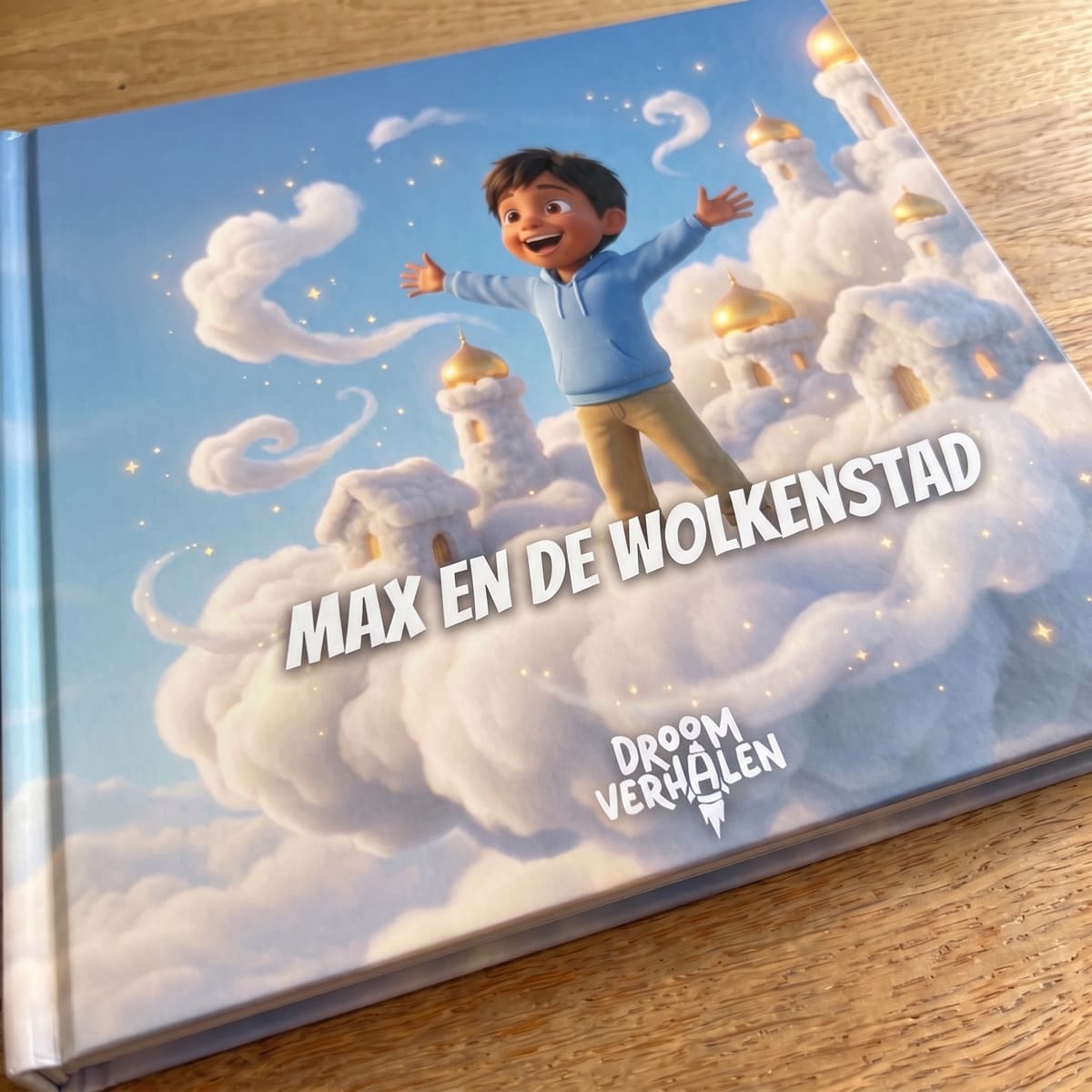 De echte gedrukte hardcover van het boek, liggend op tafel